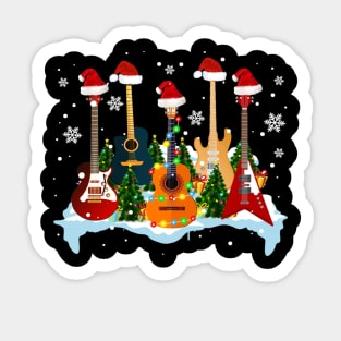 Christmas Guitar Tree Funny Guitarist Christmas Sticker